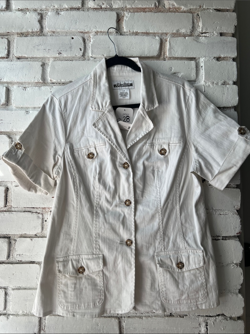 cotton Classic White Short-Sleeve Button Blazer structured denim jacket